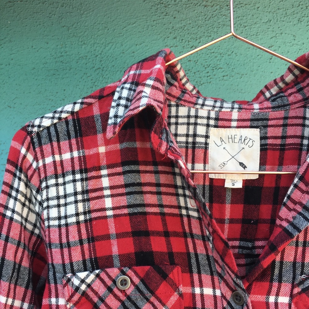 LA Hearts Plaid Flannel Button-down Shirt